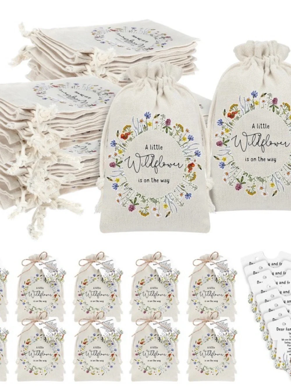 25 Sets Canvas Drawstring Gift Bag with Thank You Cards & Twine - NWT